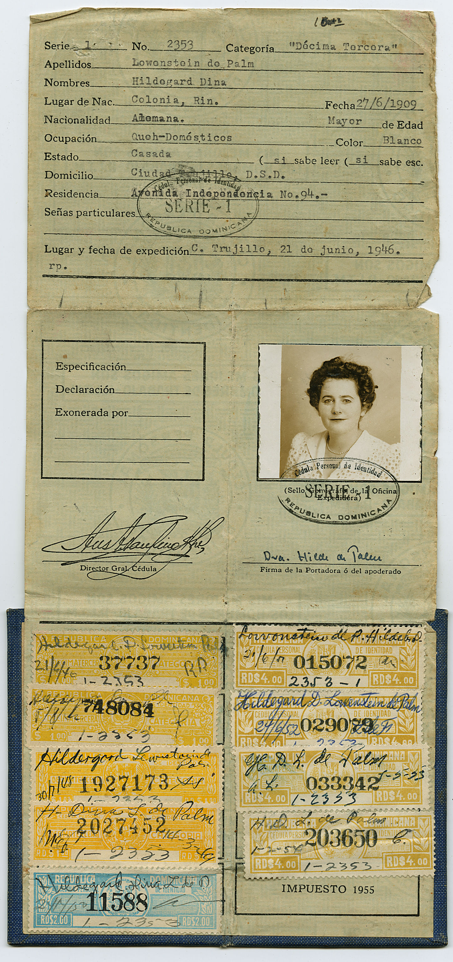 Hilde Domin: Dominikanischer Ausweis, Juni 1946 
