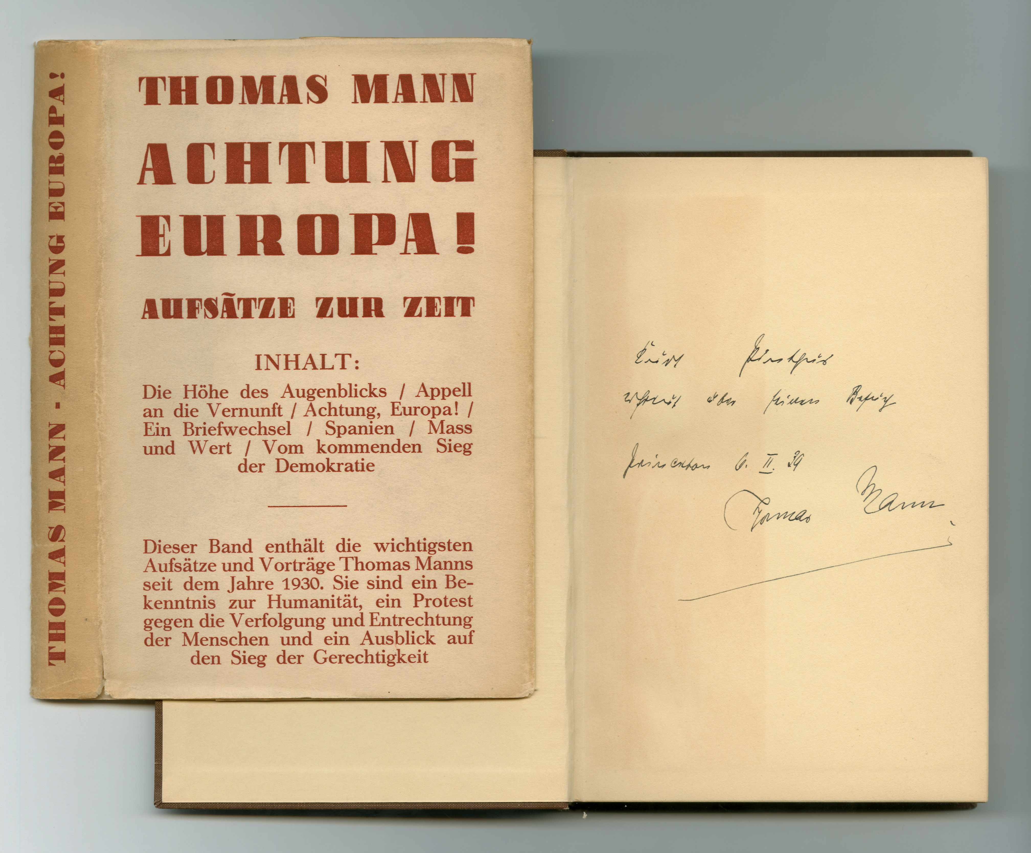 Thomas Mann: Achtung, Europa! Stockholm 1938, DLA Marbach (BKP4), Foto: Anja Blesser