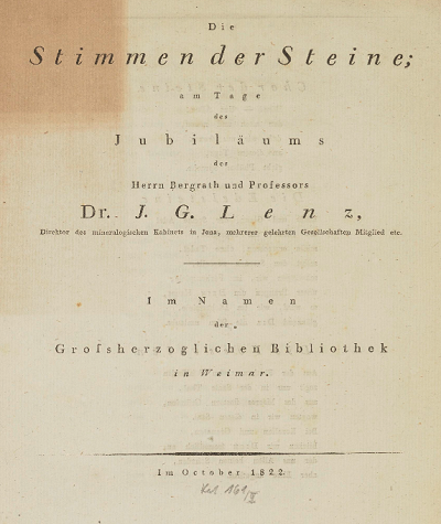 [Christian August Vulpius]: Die Stimmen der Steine, 1822 © Klassik Stiftung Weimar