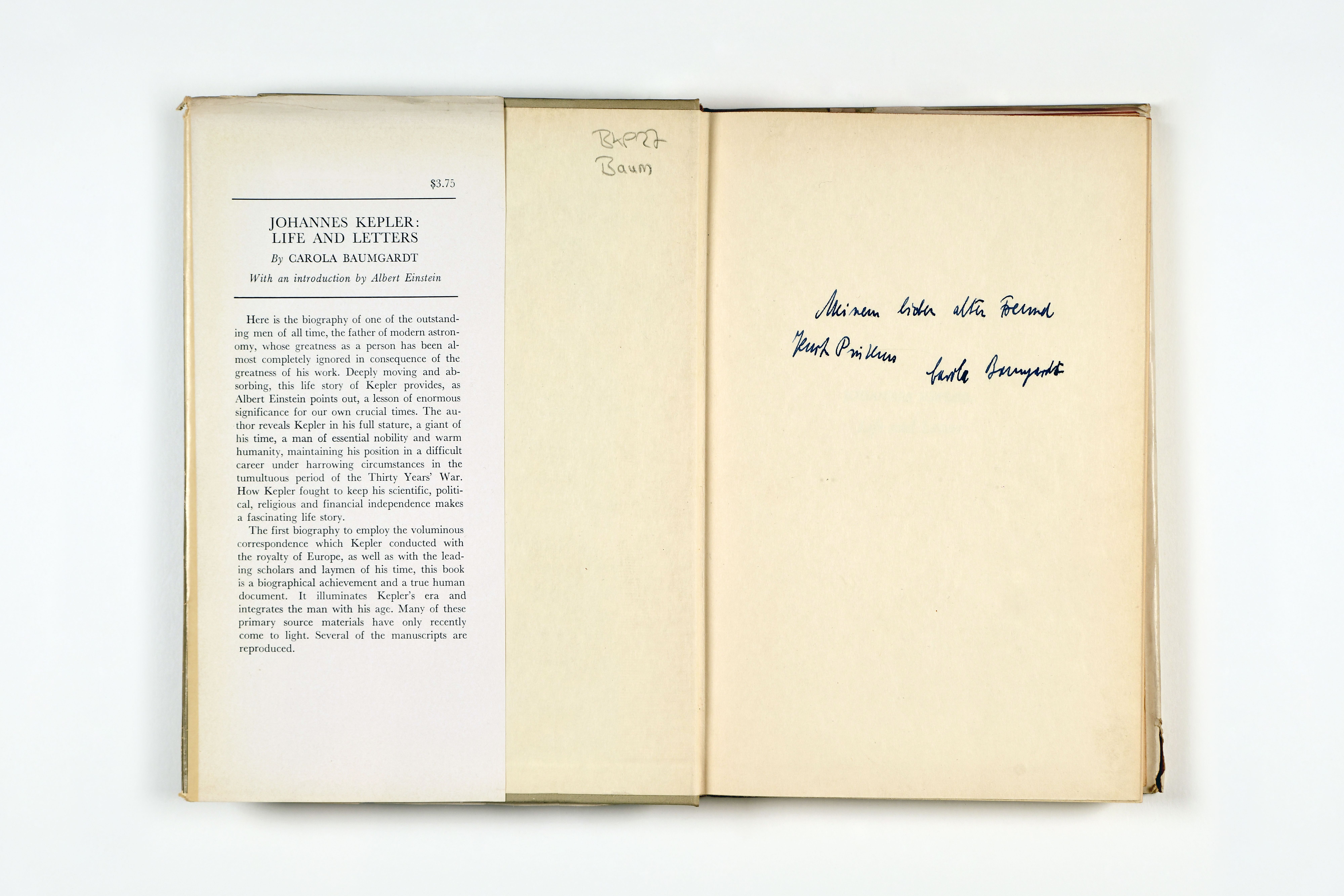 Carola Baumgardt: Johannes Kepler. Life and Letters. New York 1951, DLA Marbach (BKP27), Foto: Anja Bleeser