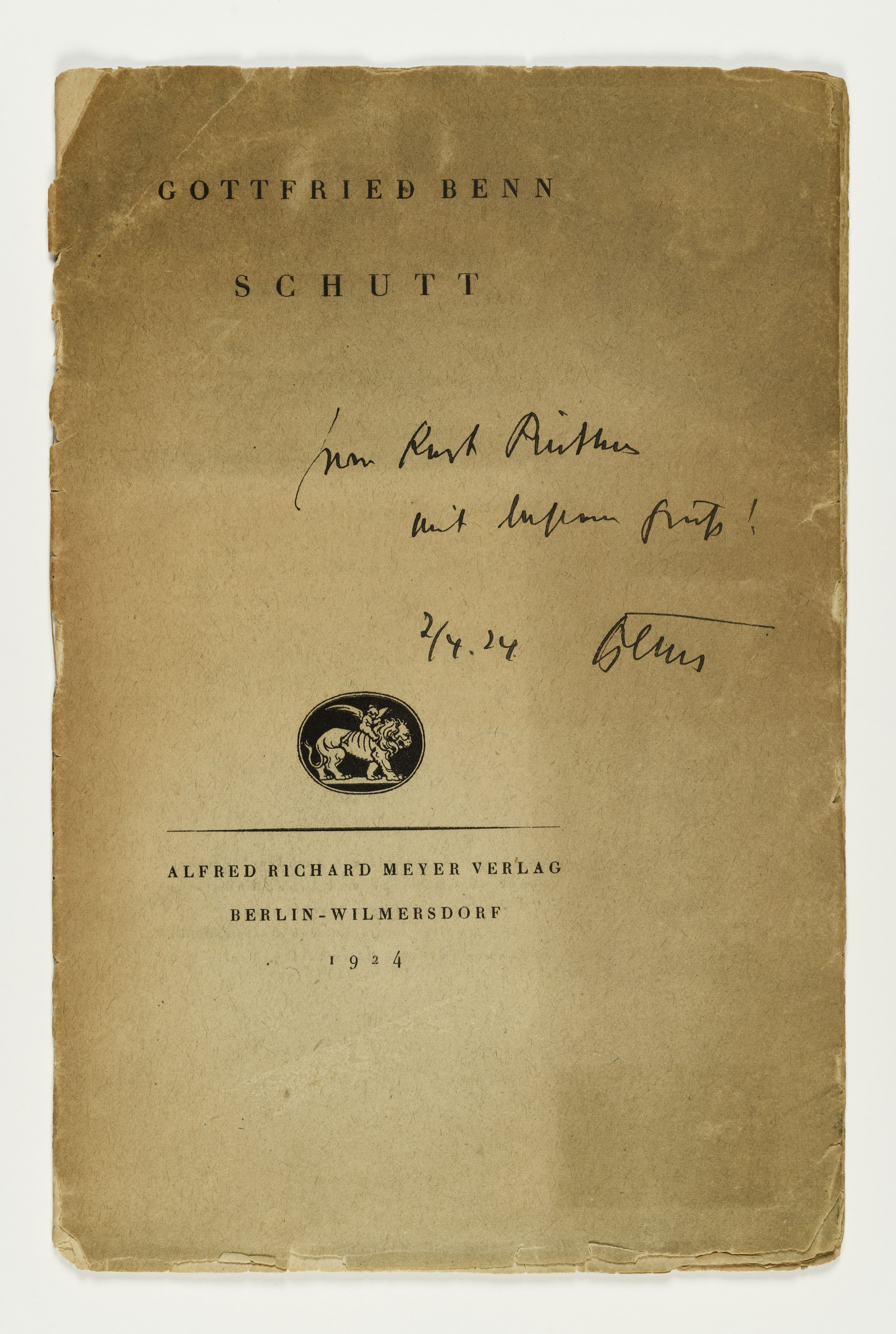 Gottfried Benn: Schutt. Berlin-Wilmersdorf 1924, DLA Marbach (BKP4), Foto: Anja Bleeser