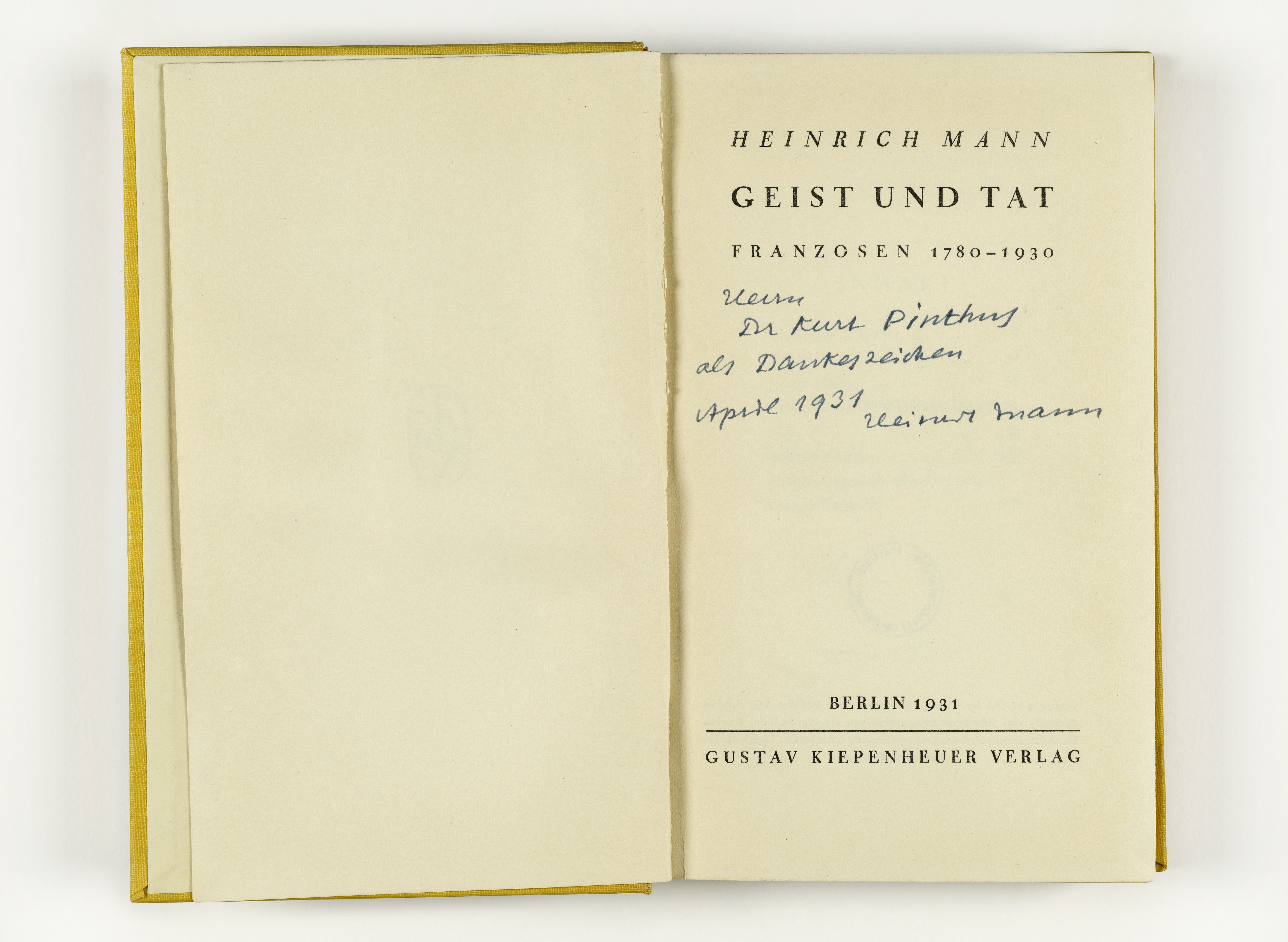 Heinrich Mann: Geist und Tat. Berlin 1931, DLA Marbach (BKP4), Foto: Anja Bleeser
